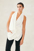 Jersey V Neck Draped Top white
